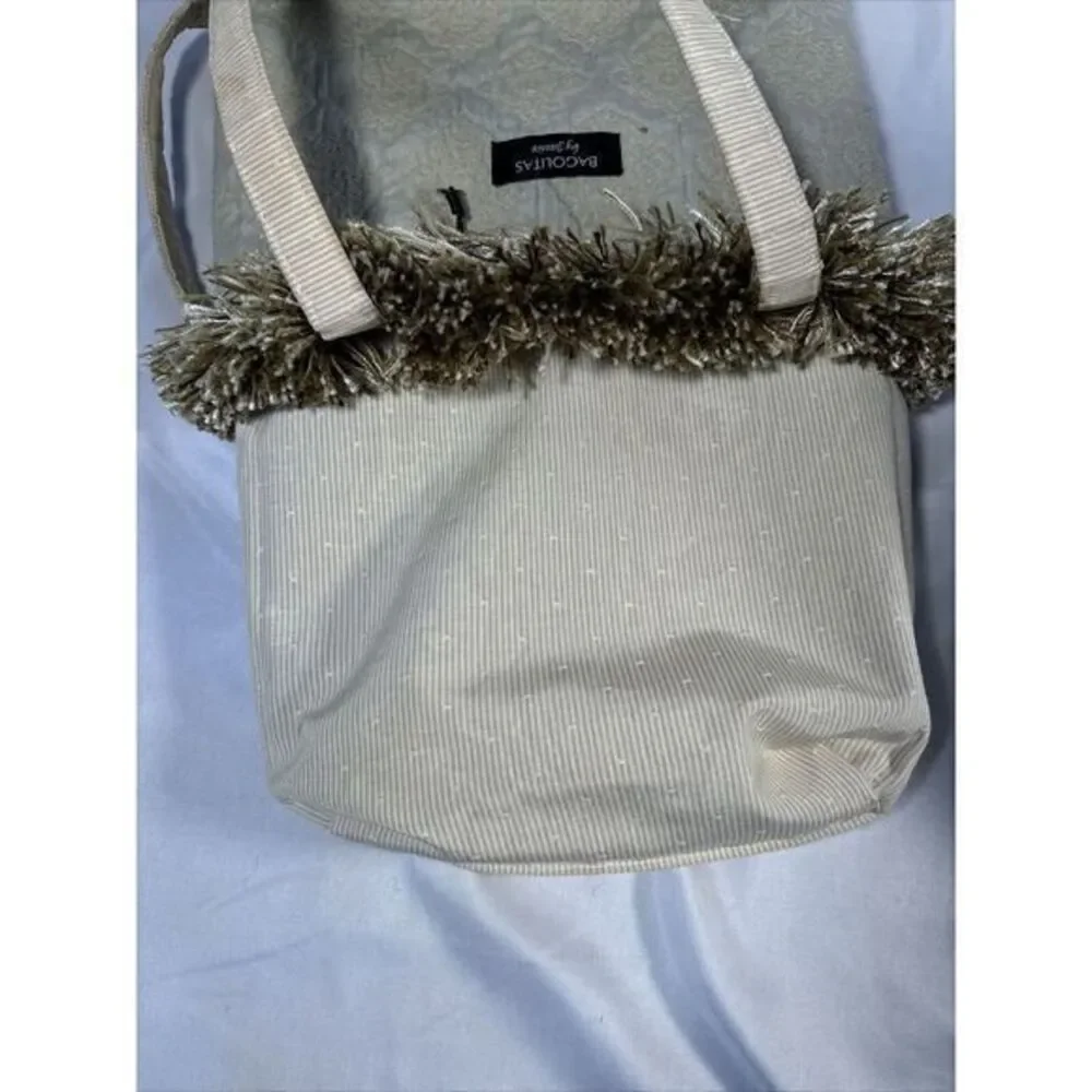 Bagolitas By Janice Purse With Fringe Baby Blue/beige Geometric‎ Print